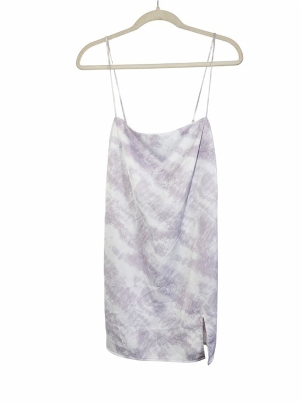 Garage Satin Slip Dress Small Purple Tie Dye Cowl Neck Mini Strappy Side Slit